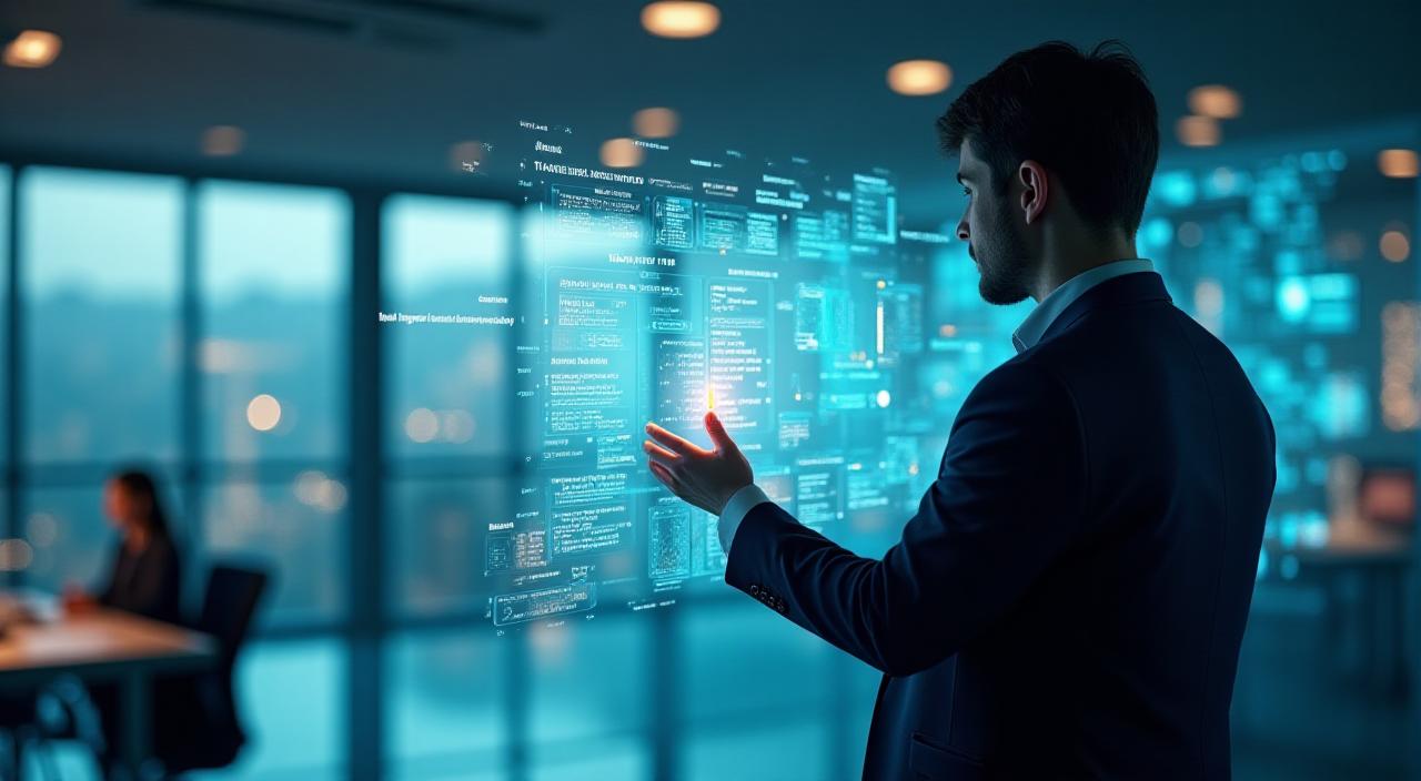 Analisi dei dati moderna con interfaccia olografica AI